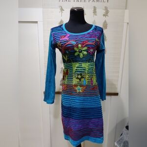 Leopards b Roses Colourful Patchwork Dress | Long Sleeve Knit | Women’s M